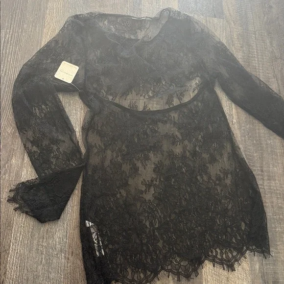 Free People Black Floral Lace Sheer Blouse - Picture 8 of 8